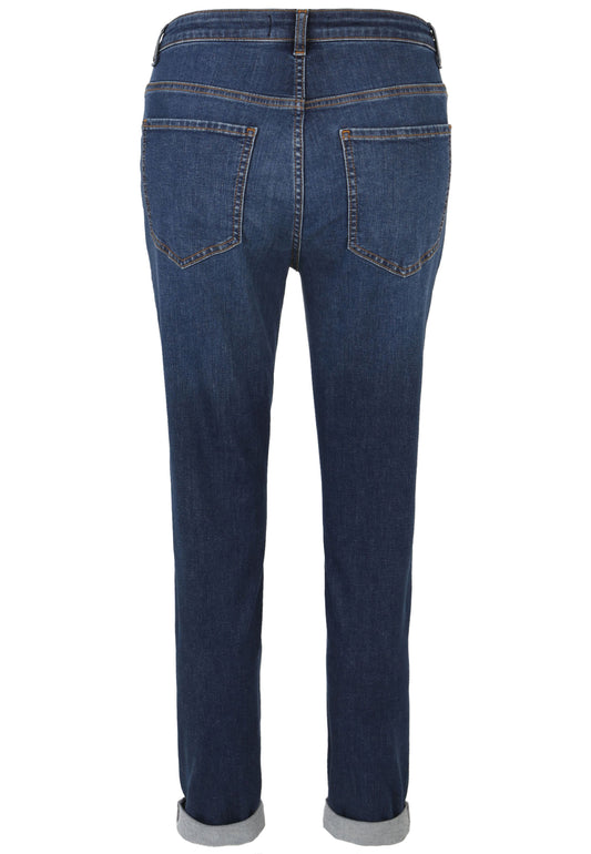 5-pocket Jeans Hose mit Vintage-Löchern und Strass-Steinchen