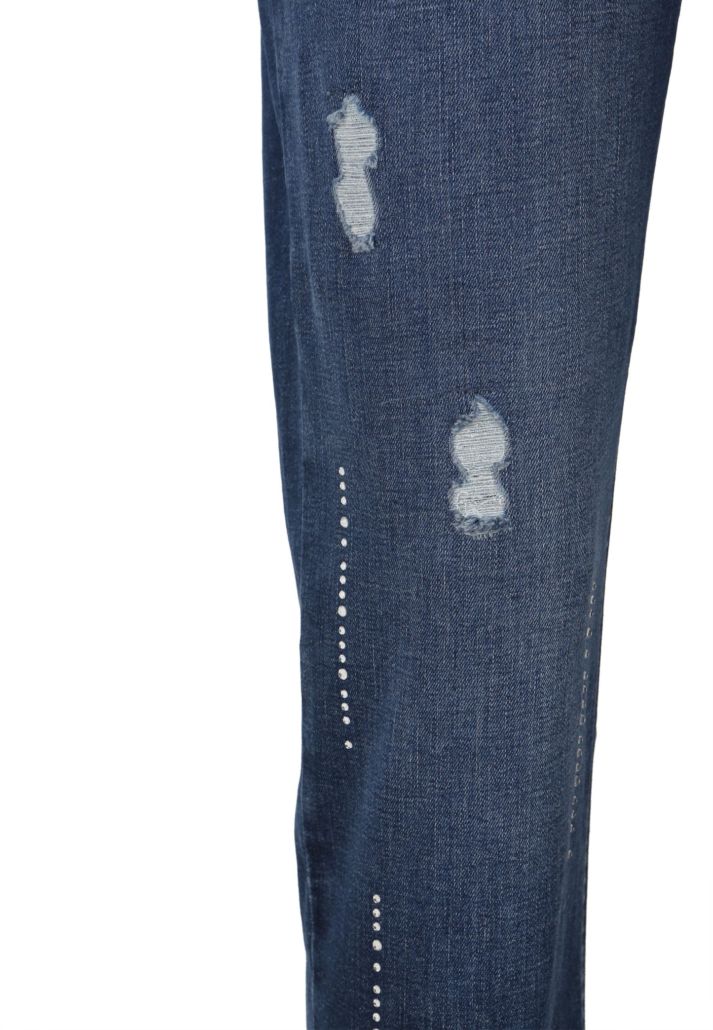 5-pocket Jeans Hose mit Vintage-Löchern und Strass-Steinchen