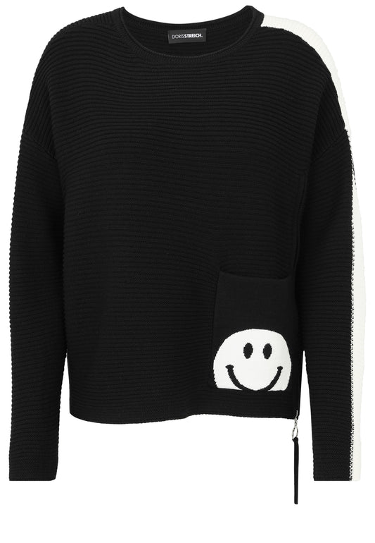 Strick-Pullover mit Smiley-Tasche