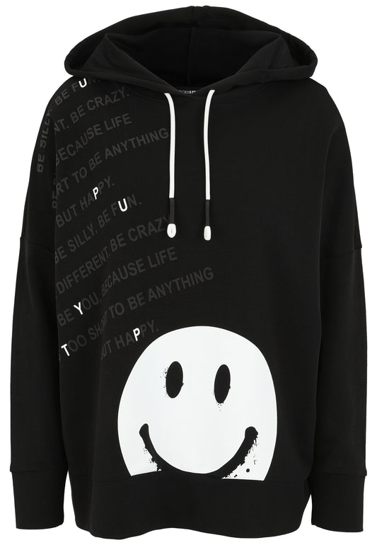 Sweatshirt mit Hoodie und Smiley-Motiv