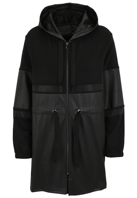 Long-Jacke mit Hoodie aus Lederimitat