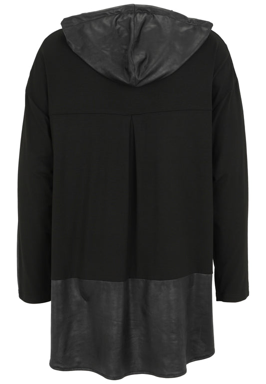 Long-Shirt mit Hoodie aus Lederimitat