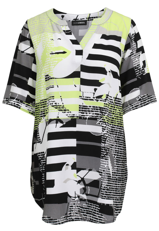 Schlupfbluse mit Grafik-Print und Halbarm
