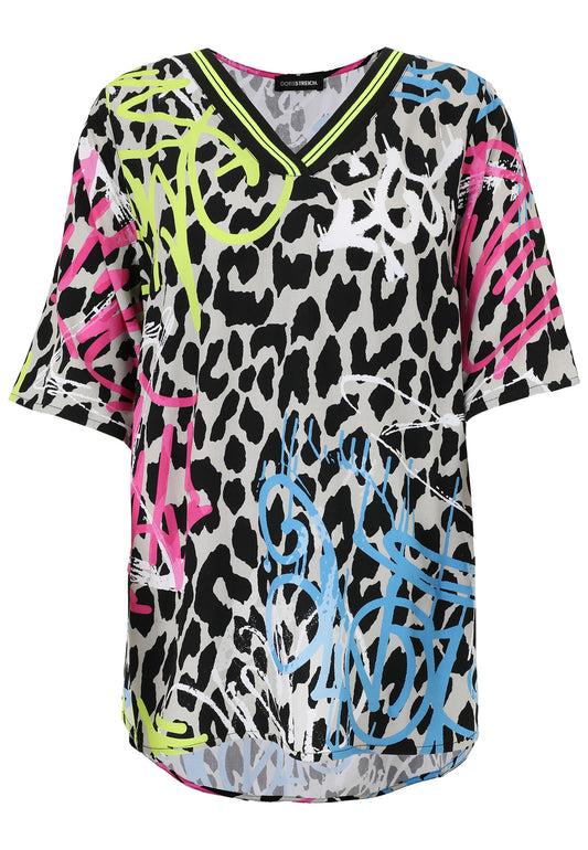 Schlupfbluse mit Leo-Muster und Halbarm