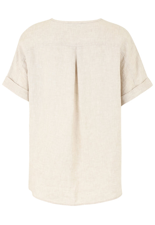 Leinen-Bluse mit Stickerei und Reißverschluss