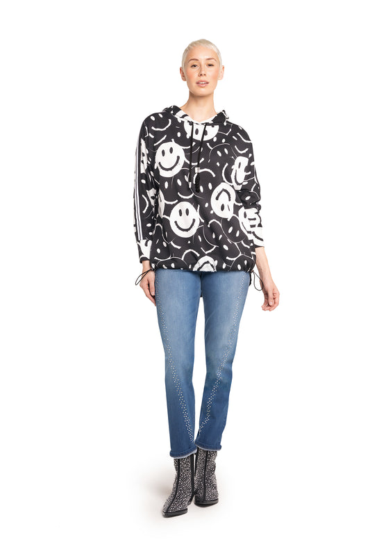 Sweatshirt mit Hoodie und Smiley-Print