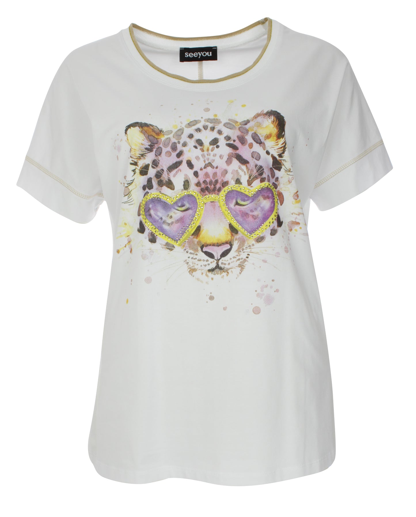 T-Shirt mit Print & Strasssteinchen