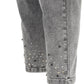 5-Pocket Jeans Hose in Grau mit Strass-Steinchen