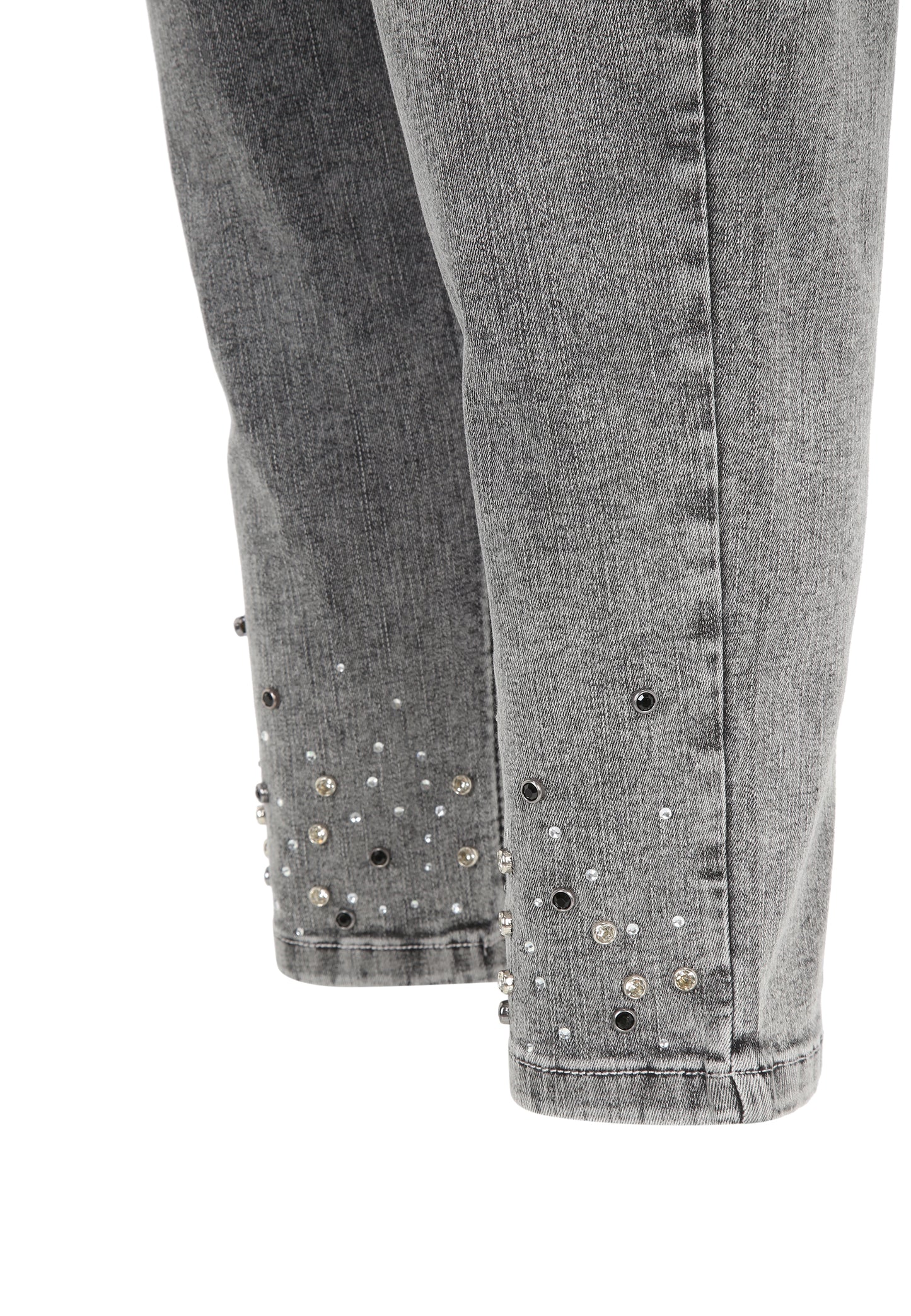 5-Pocket Jeans Hose in Grau mit Strass-Steinchen