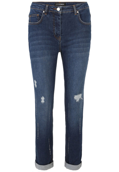 5-pocket Jeans Hose mit Vintage-Löchern und Strass-Steinchen