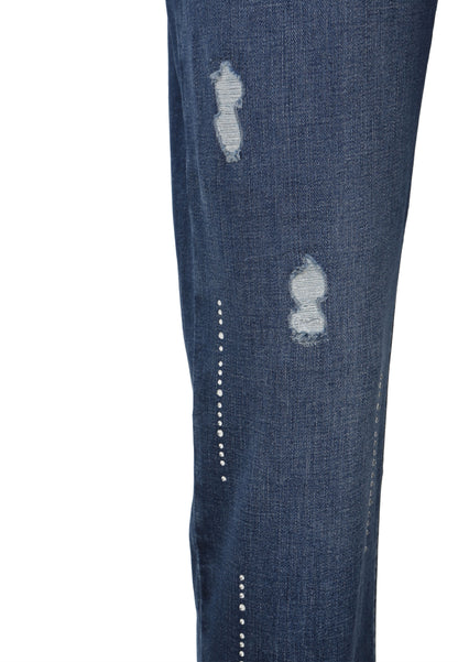 5-pocket Jeans Hose mit Vintage-Löchern und Strass-Steinchen