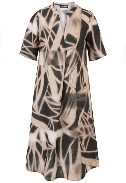 Kleid aus Leinen, Grafik-Print und 3/4-Arm