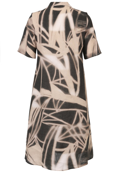 Kleid aus Leinen, Grafik-Print und 3/4-Arm