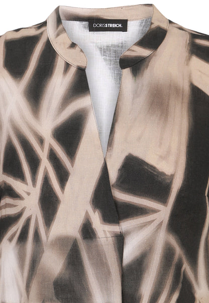 Kleid aus Leinen, Grafik-Print und 3/4-Arm