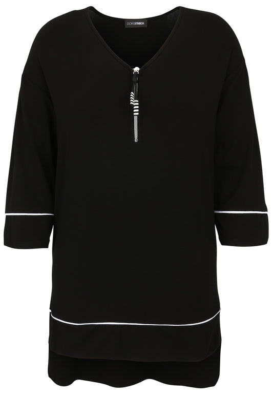 Long-Shirt mit dekorativem Reißverschluss-Anhänger und 3/4-Arm