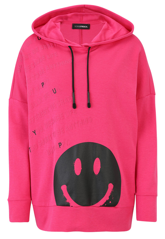 Sweatshirt mit Hoodie und Smiley-Motiv
