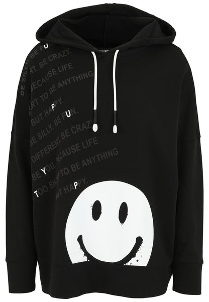 Sweatshirt mit Hoodie und Smiley-Motiv