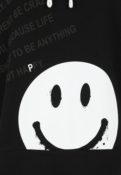Sweatshirt mit Hoodie und Smiley-Motiv