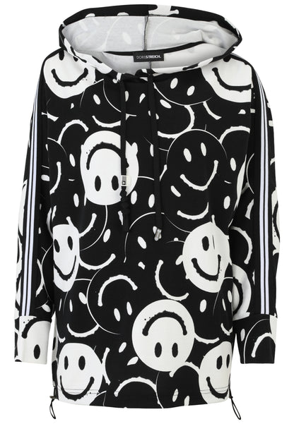 Sweatshirt mit Hoodie und Smiley-Print