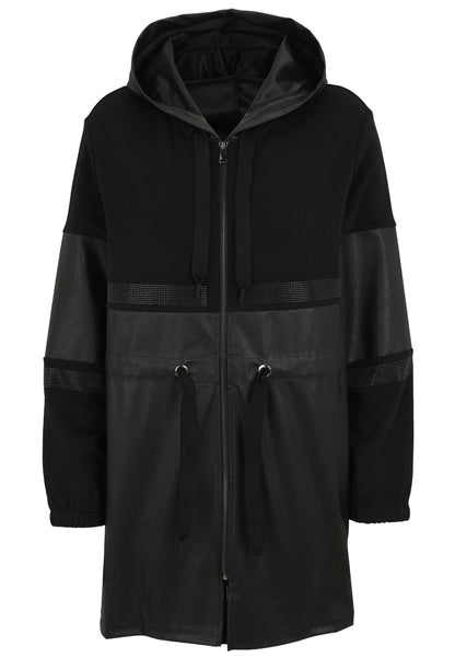Long-Jacke mit Hoodie aus Lederimitat