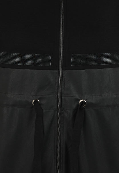 Long-Jacke mit Hoodie aus Lederimitat
