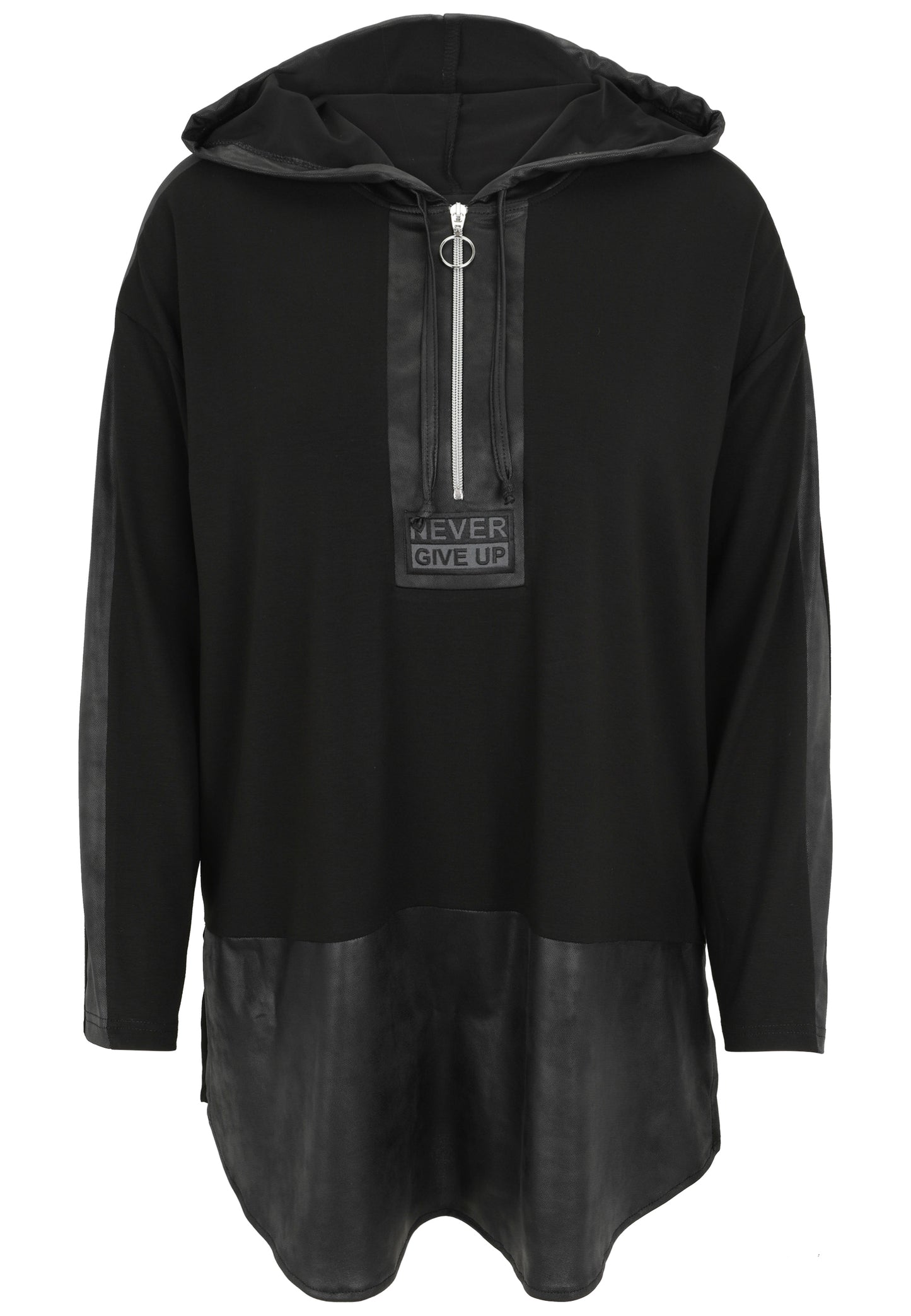 Long-Shirt mit Hoodie aus Lederimitat