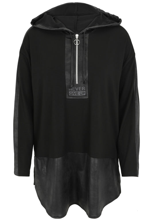 Long-Shirt mit Hoodie aus Lederimitat