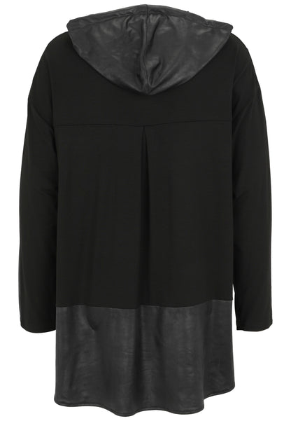 Long-Shirt mit Hoodie aus Lederimitat