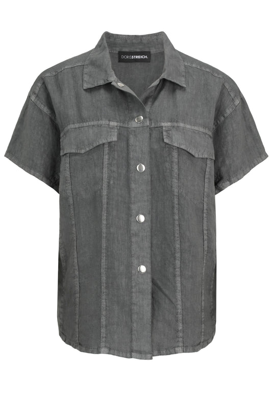 Leinen-Jacke mit Motiv-Print