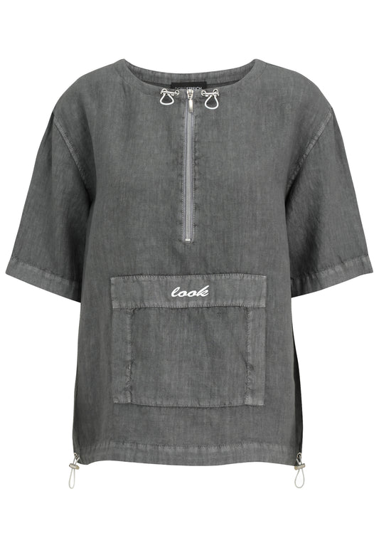 Bluse aus softem Leinen mit Reißverschluß