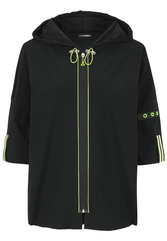 Jacke aus elastischer Wirkware mit Hoodie, Reißverschluss und Neon-Details
