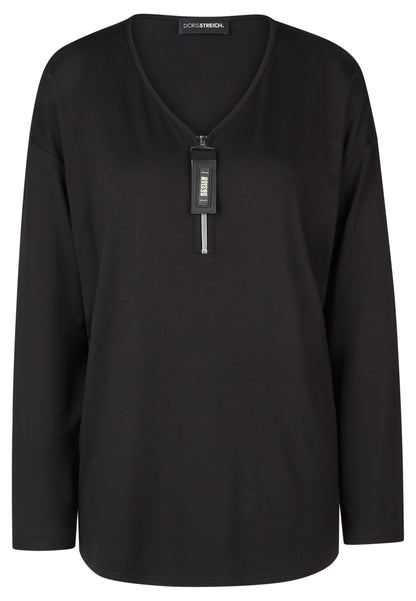 Long-Shirt mit dekorativem Reißverschluss-Anhänger
