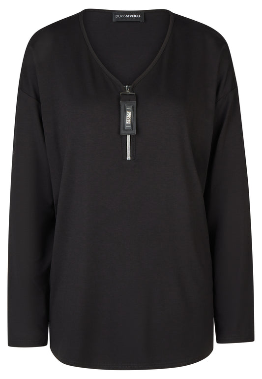Long-Shirt mit dekorativem Reißverschluss-Anhänger
