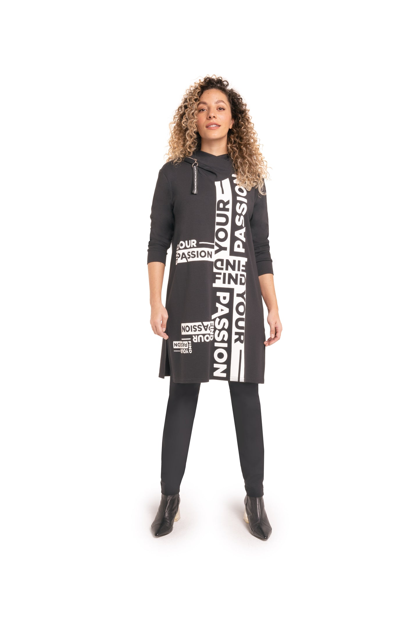 Sweatshirt mit Hoody und Motivprint Wording