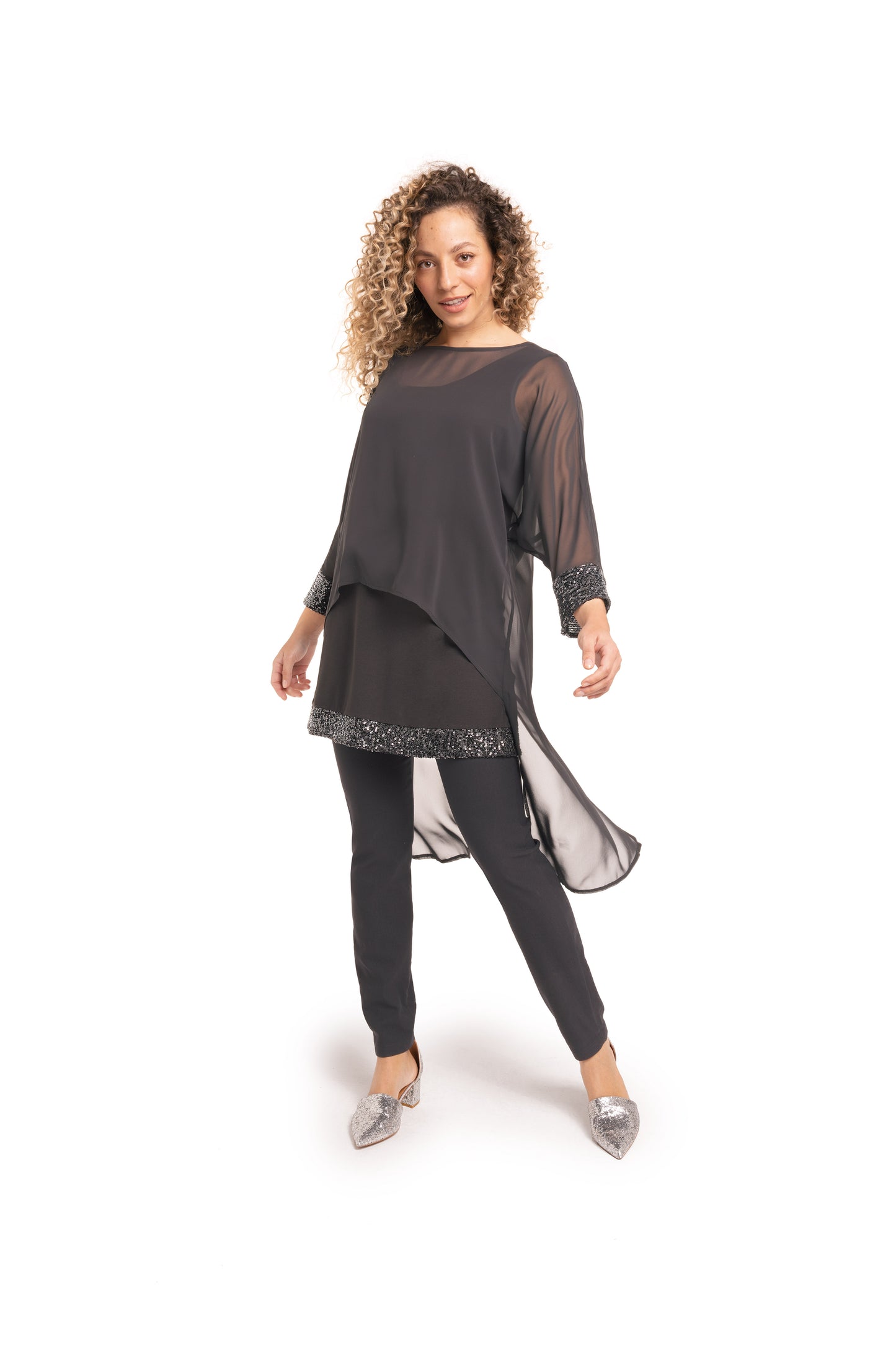 Bluse aus Chiffon mit Pailetten