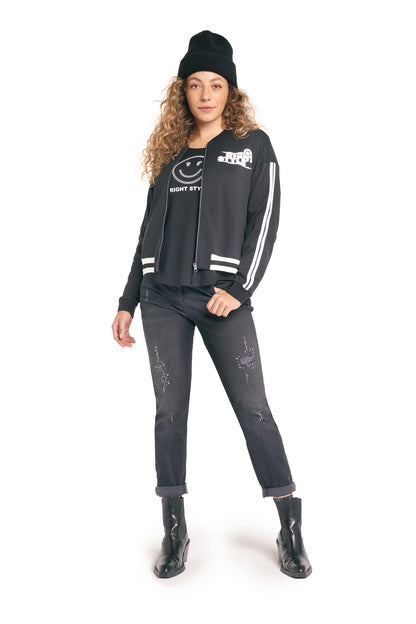 Bomberjacke aus Sweatware mit Smiley-Motiv