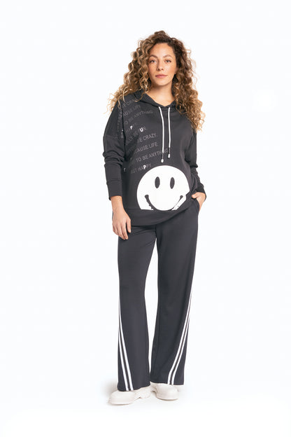 Sweatshirt mit Hoodie und Smiley-Motiv