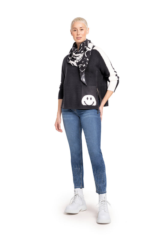 Strick-Pullover mit Smiley-Tasche