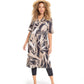 Kleid aus Leinen, Grafik-Print und 3/4-Arm