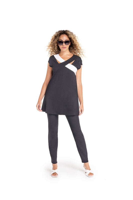 Long-Shirt mit Kontrasteinsatz und 1/4-Arm