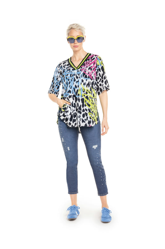 Schlupfbluse mit Leo-Muster und Halbarm