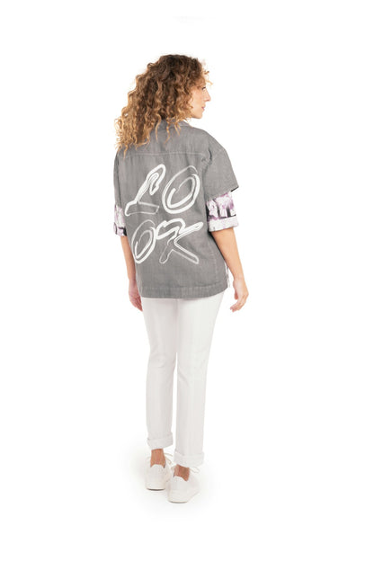 Leinen-Jacke mit Motiv-Print