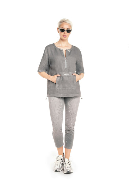 Bluse aus softem Leinen mit Reißverschluß