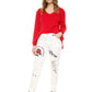 Weiße Jeans mit Rosenmotiv